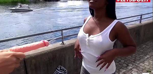  LETSDOEIT -  Hot Ebony Babe Sunny Star Rides White Cock Outdoor